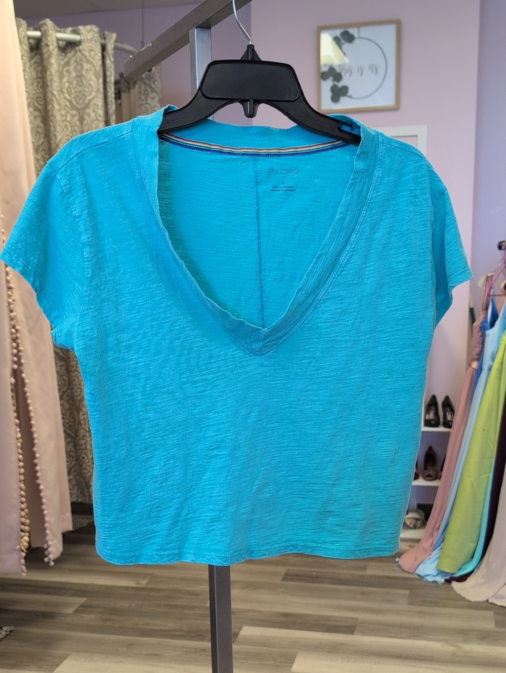 Pilcro Light Turquoise V-Neck Short Sleeve Tee